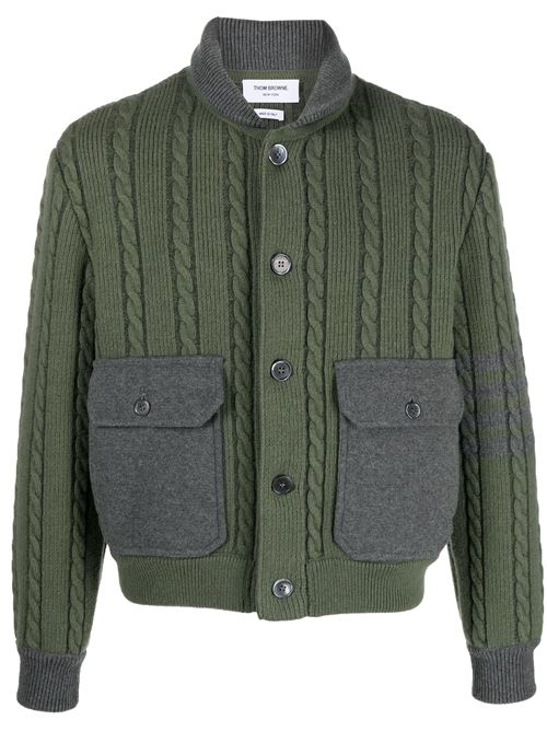 Maglia a trecce in misto lana vergine verde THOM BROWNE | MKJ119BY1019322